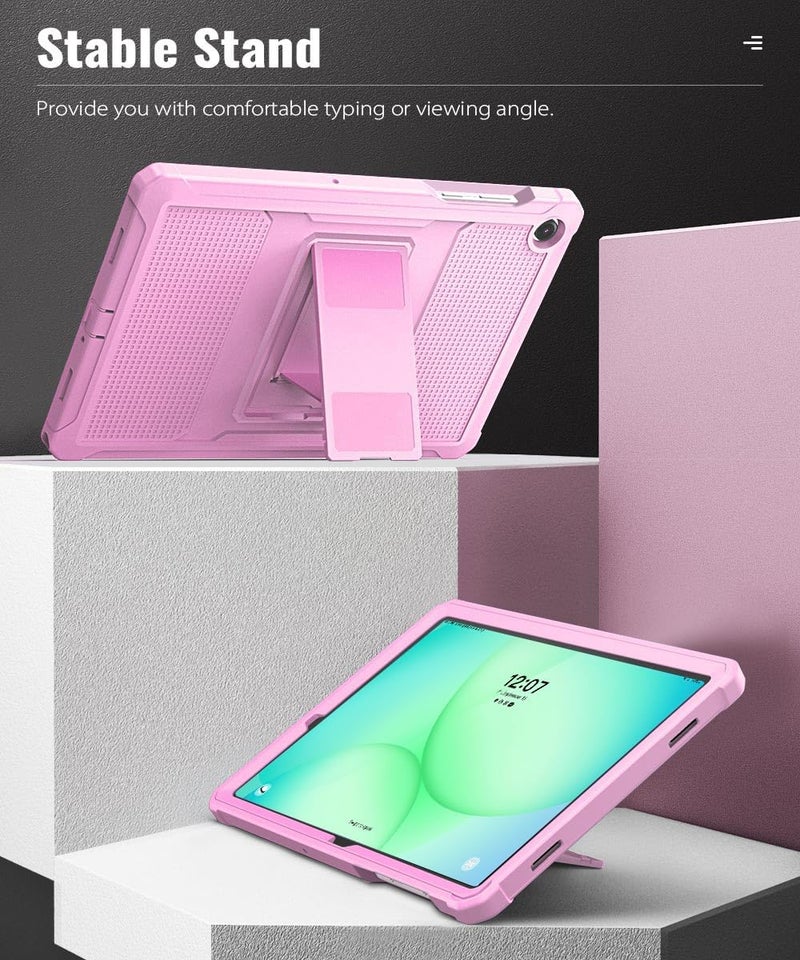 MoKo Case Fit Galaxy Tab A11+ Plus/A9+ 11-Inch 2025/2023, Shockproof Full Body Rugged Stand Back Cover with Built-in Screen Protector for Galaxy Tab A11+/A9 Plus Tablet, Flowers Pink - Image 5